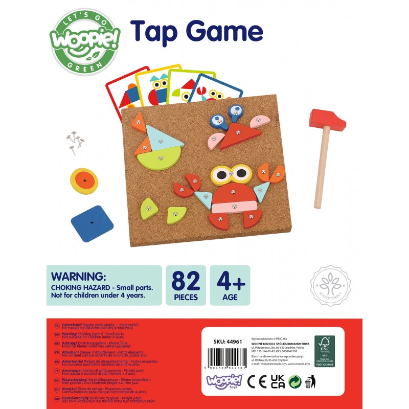 WOOPIE GREEN Houten Hamer- en Spijkerbord - Puzzel 20 Patronen - 82 Stuks - FSC Certificaat