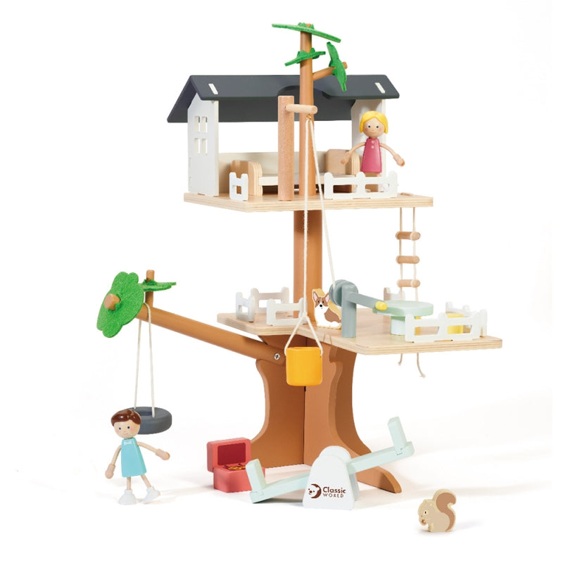 CLASSIC WORLD Houten speelgoed boomhut voor poppen - 31 stuks