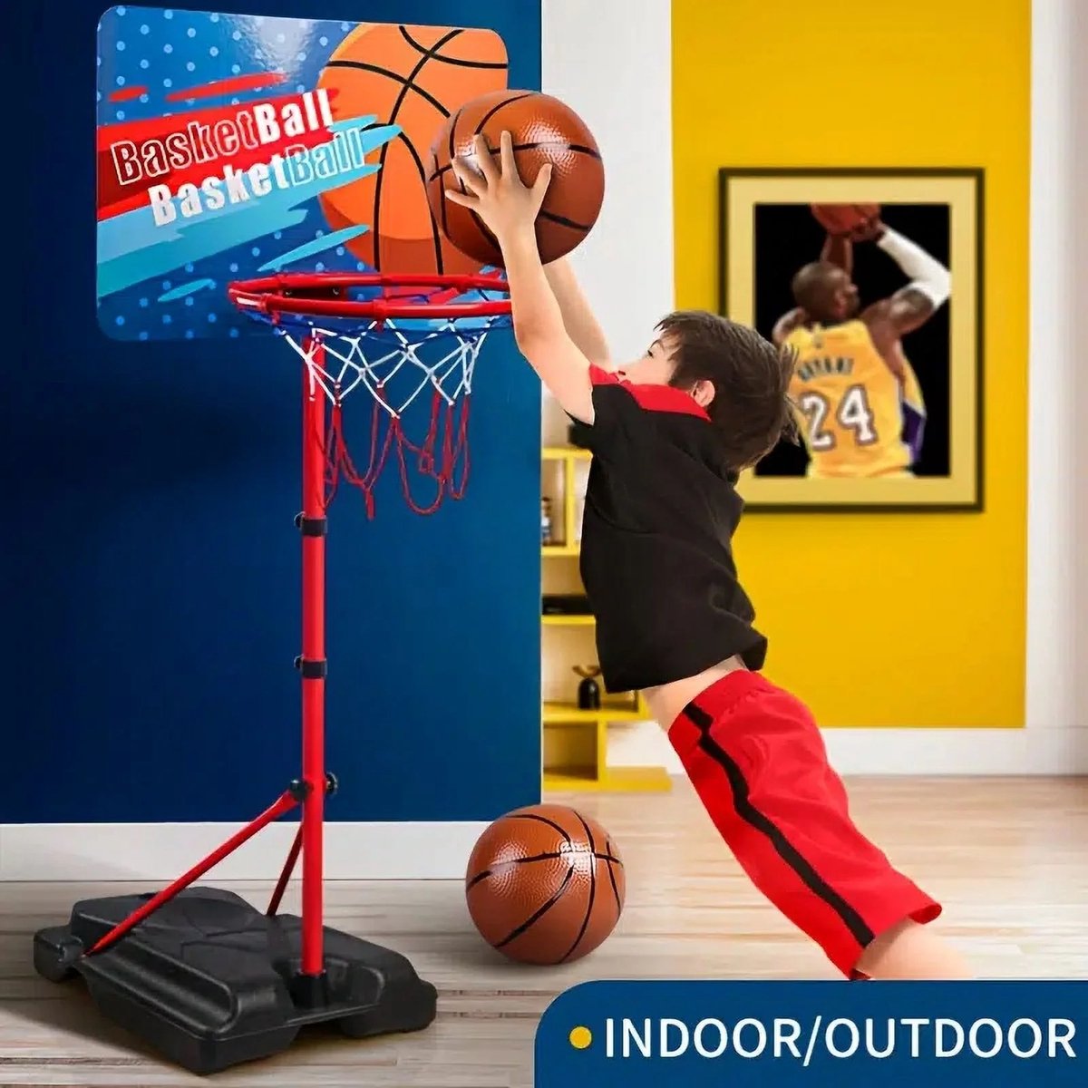 Basketbalpaal inclusief basketbalbord - Basketbalring - Verstelbaar in hoogte - 1,2 m tot 2,1 m - Basketbalring met Standaard