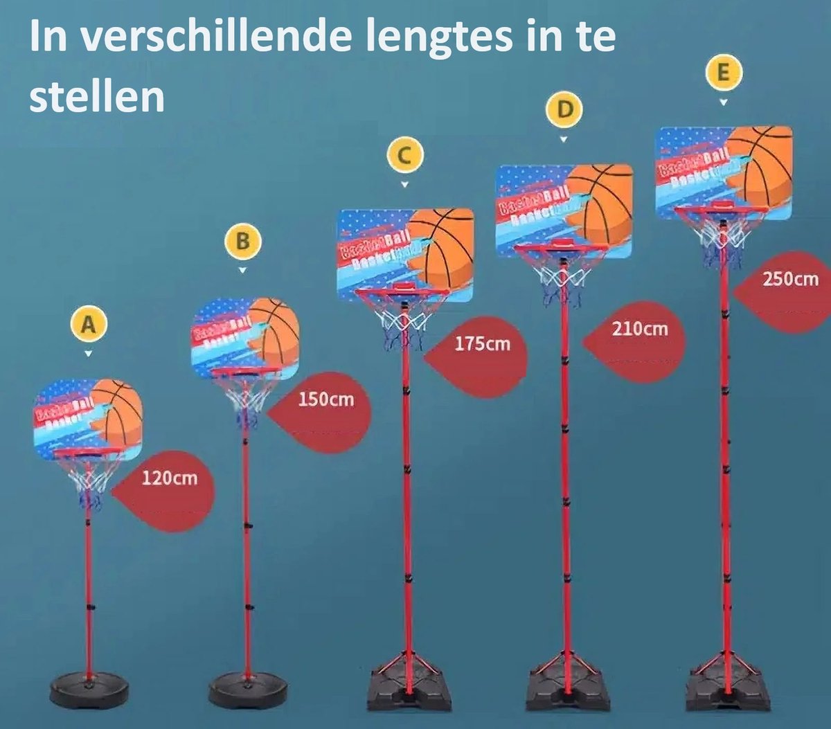 Basketbalpaal inclusief basketbalbord - Basketbalring - Verstelbaar in hoogte - 1,2 m tot 2,1 m - Basketbalring met Standaard