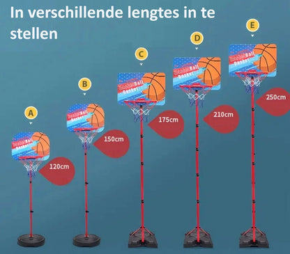 Basketbalpaal inclusief basketbalbord - Basketbalring - Verstelbaar in hoogte - 1,2 m tot 2,1 m - Basketbalring met Standaard