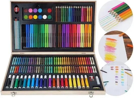 220-delige Houten Schilder- en Tekenkoffer - Schilderset - Diverse teken en schilderattributen