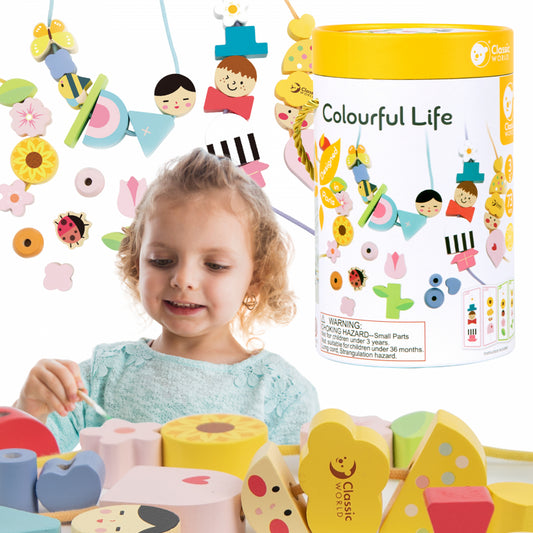 CLASSIC WORLD Houten Rijgblokken Kleren Kinderen - 73 stuks