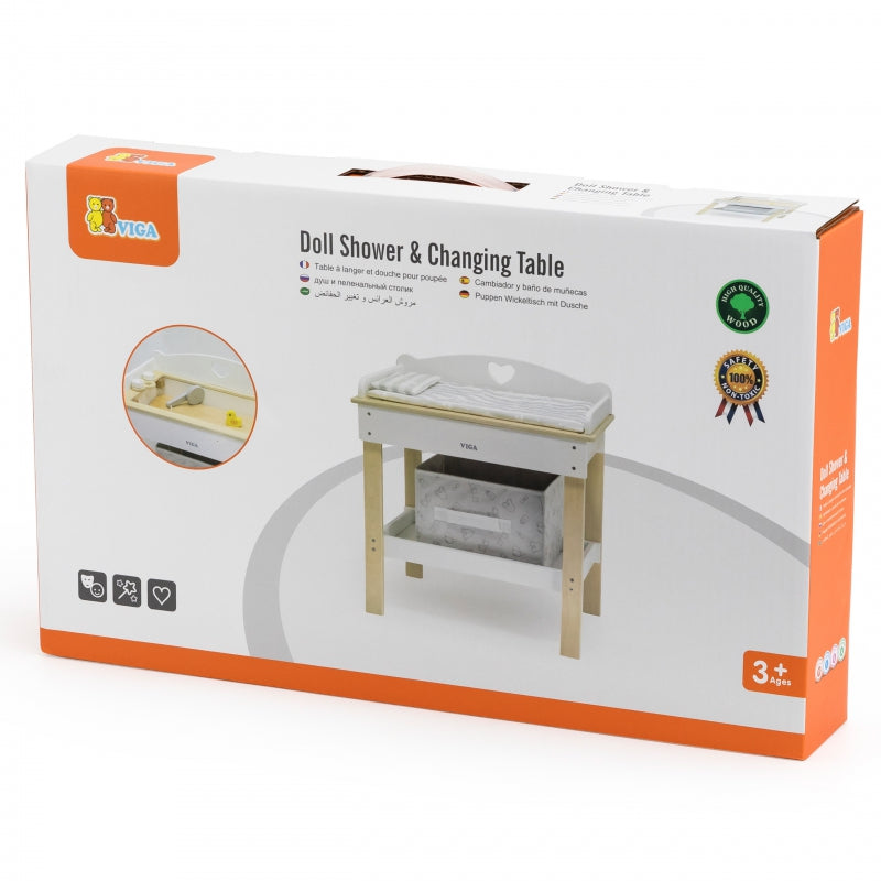 VIGA Houten Badkuip voor Poppen - Verschoontafel 2 in 1