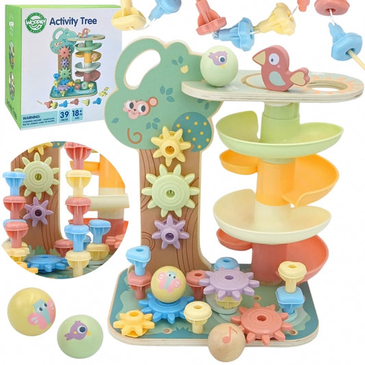 WOOPIE GREEN 4-in-1 Kogelbaan, Activiteitenboom - Montessori speelgoed - FSC gercertificeerd