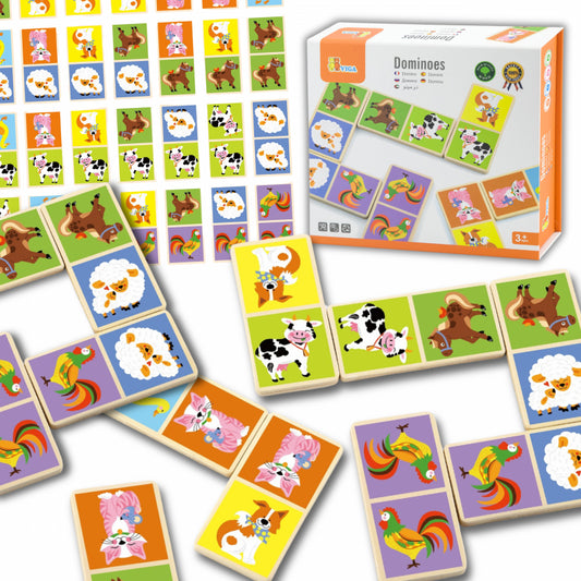 VIGA Educatieve Houten Domino Boerderij spel, 28 Stuks - Montessori Speelgoed