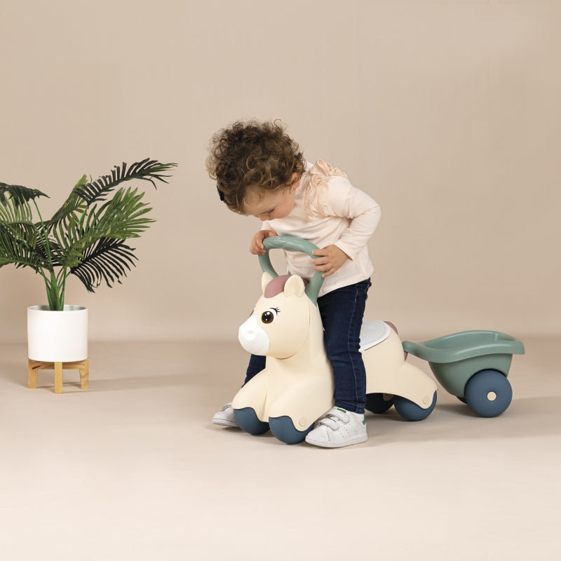 SMOBY Eerste Loopwagen Pony Ride-On met Aanhangwagen