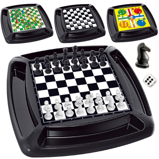 WOOPIE 4-in-1 Bordspellen Set: Dammen, Schaken, Mens-erger-je-niet, Slangen en Ladders