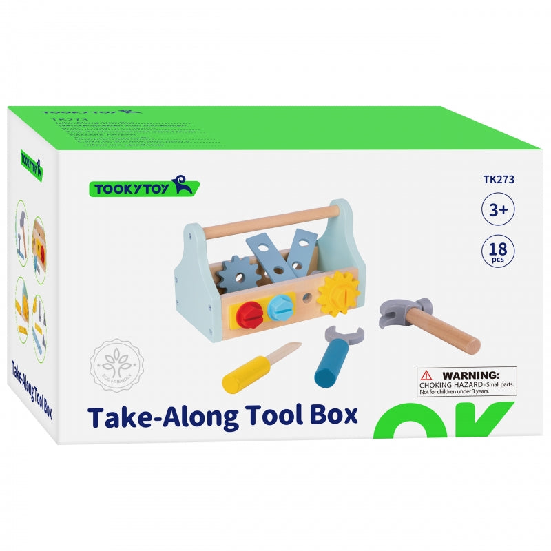 TOOKY TOY Drewniana Skrzynka z Narzędziami Zestaw 18 el.