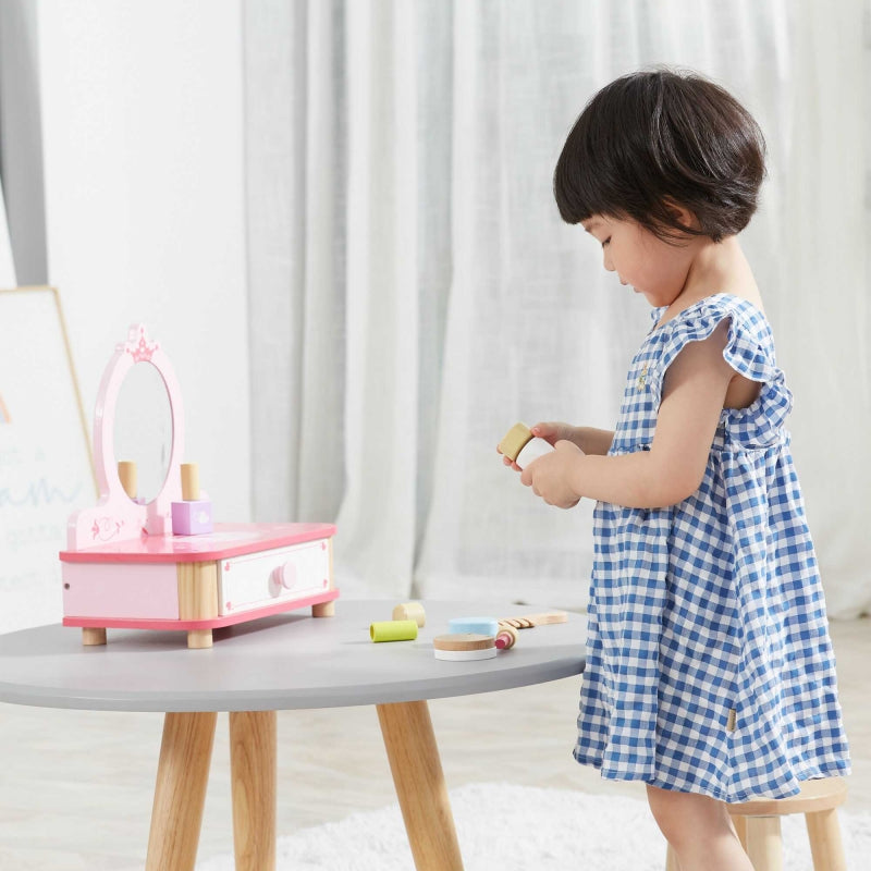 VIGA Houten Roze Make-uptafel met Spiegel + Accessoires