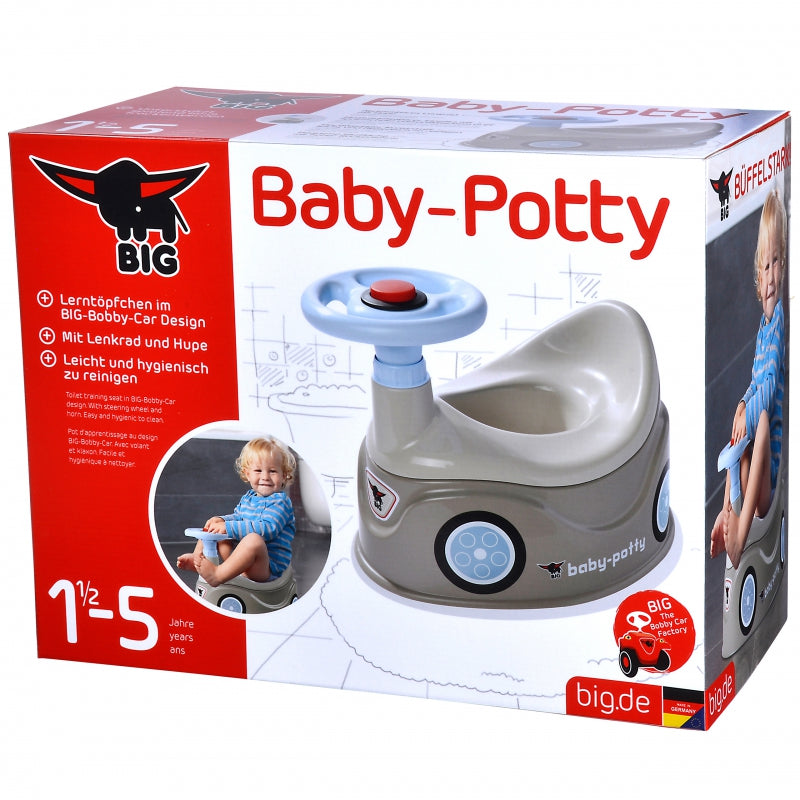 BIG Baby plaspotje loopwagen - Zindelijkheidstraining - New Bobby Car Auto met Stuur - Grijs