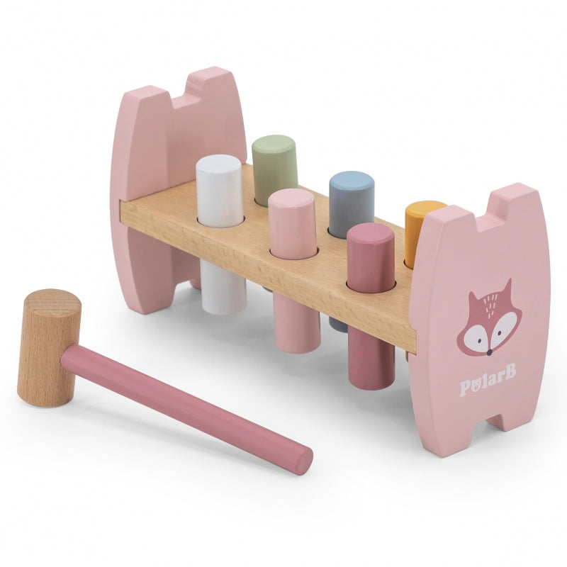 VIGA PolarB Houten Hammertje Spel roze met vosje voor Baby's