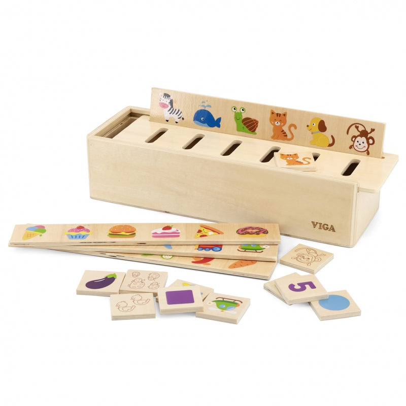 VIGA Houten Educatieve Sorteerspel – Dieren, Fruit en Groenten – Montessori