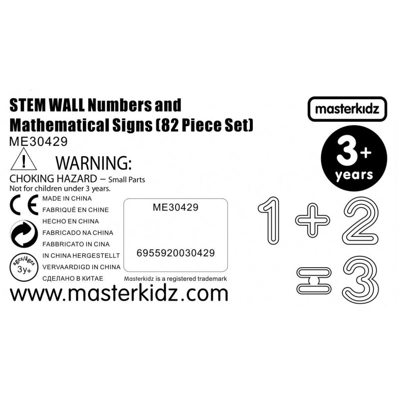 MASTERKIDZ Zestaw Cyferek i Znaków do Nauki Liczenia i Matematyki do Paneli Ściennych STEM 82 el.