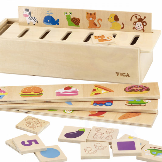 VIGA Houten Educatieve Sorteerspel – Dieren, Fruit en Groenten – Montessori