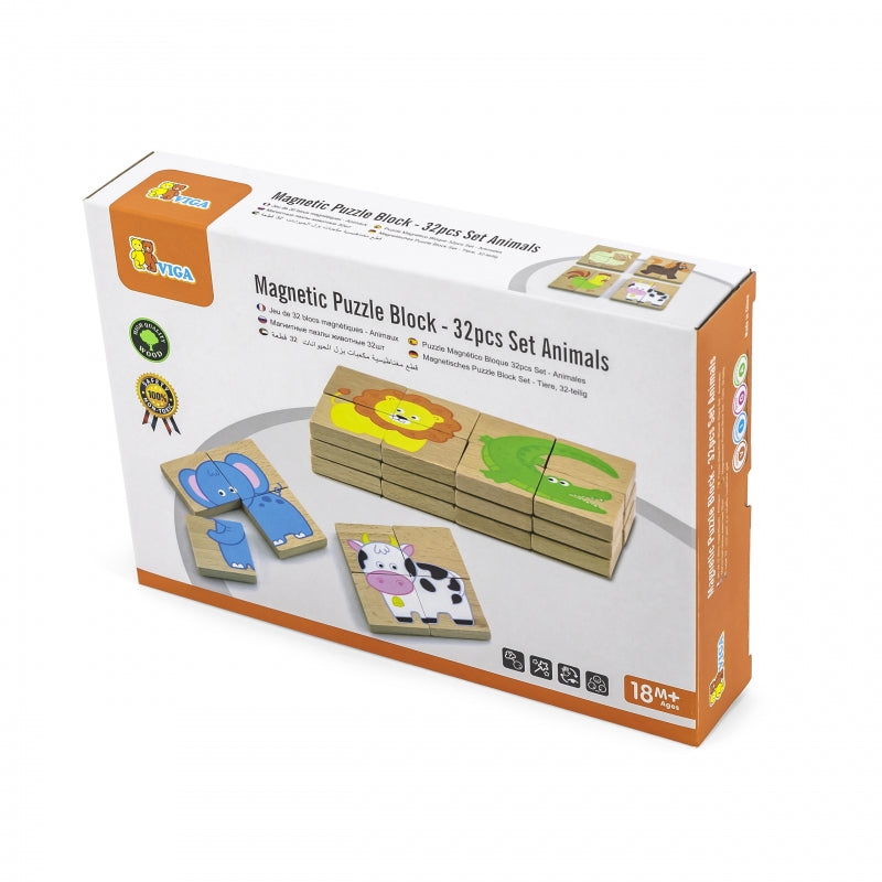 VIGA Houten Magnetische Dierenpuzzel