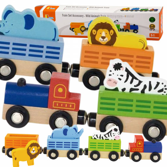 VIGA Houten trein met dieren - Voor treinbaan - Houten Treinwagen -  Treinwagon