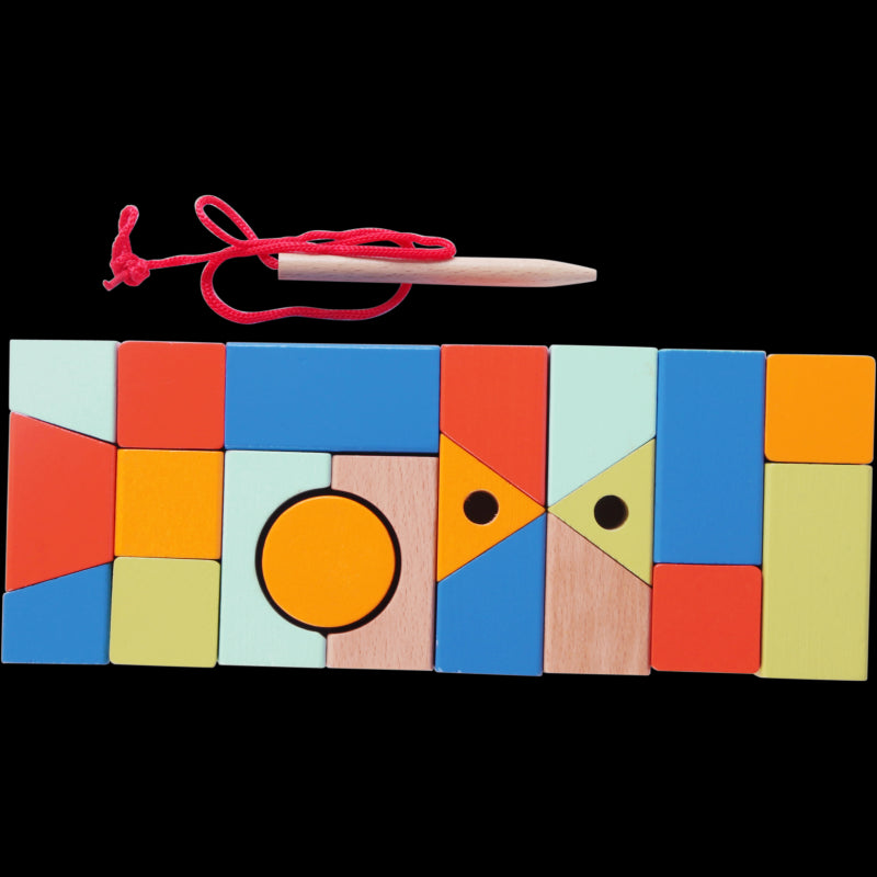 CLASSIC WORLD Drewniane Klocki do Nawlekania Figury Geometryczne 21 el.