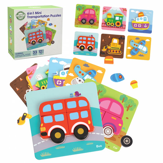 WOOPIE GREEN Houten Puzzel Voertuigen - Auto, Bus, Boot en meer -  Montessori speelgoed