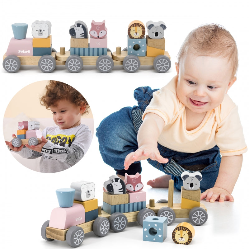 VIGA PolarB Houten Trein met dieren om te duwen - Montessori speelgoed