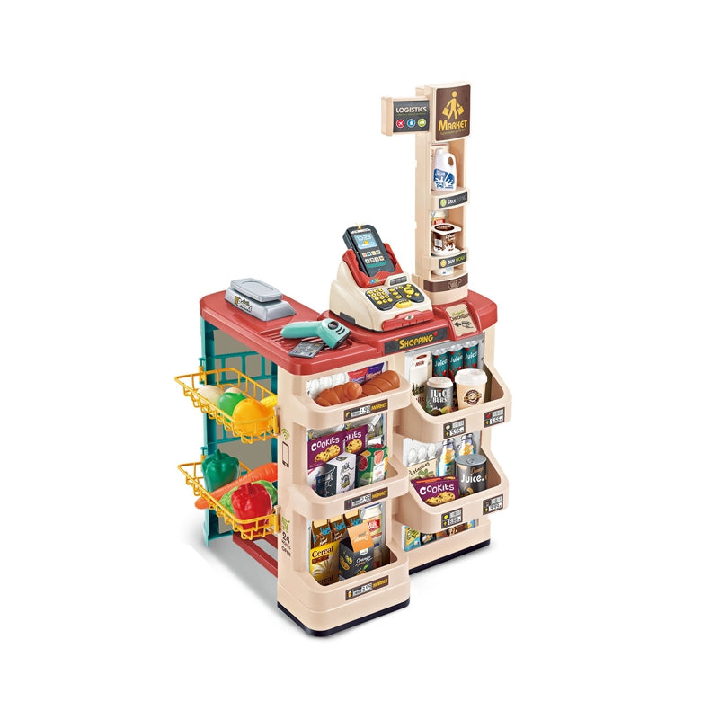 WOOPIE Speelgoed Supermarkt Speelwinkel met Winkelwagentje, Weegschaal, Kassa, Scanner + 48 Accessoires