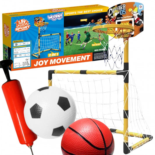 WOOPIE 2-in-1 Set Basketbal & Voetbaldoel + Ballen en Pomp