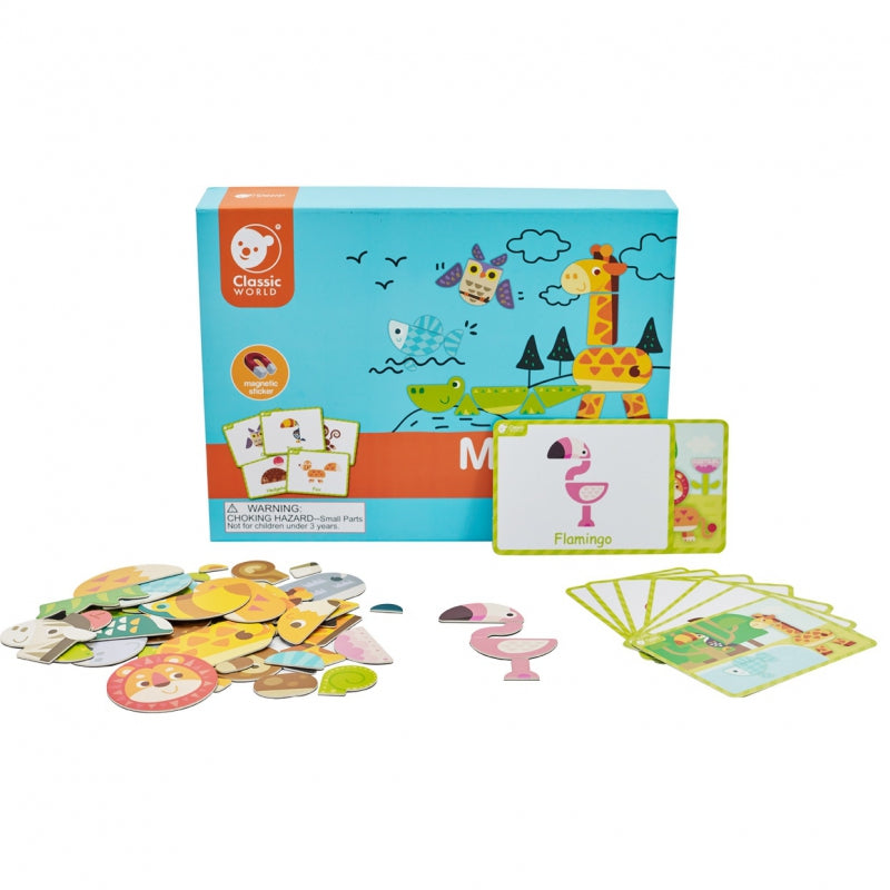 CLASSIC WORLD Magnetische Puzzel Dieren – Bord, Blokken, Geheugenspel, 60 stuks