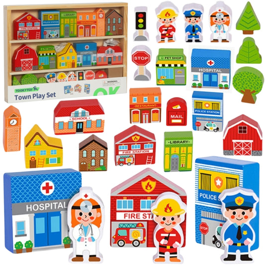 TOOKY TOY houten set met gebouwen en figuren