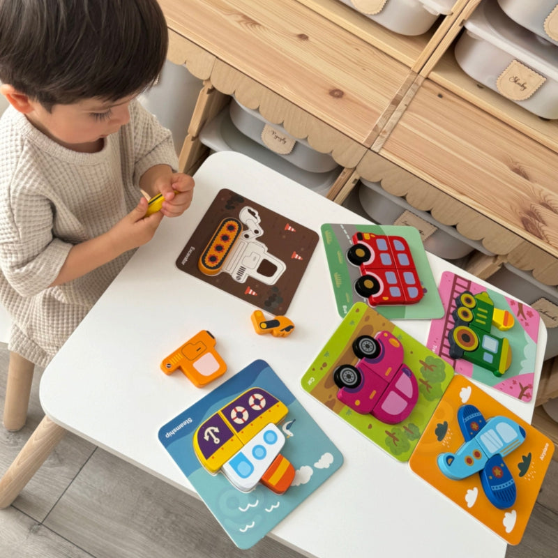WOOPIE GREEN Houten Puzzel Voertuigen - Auto, Bus, Boot en meer -  Montessori speelgoed