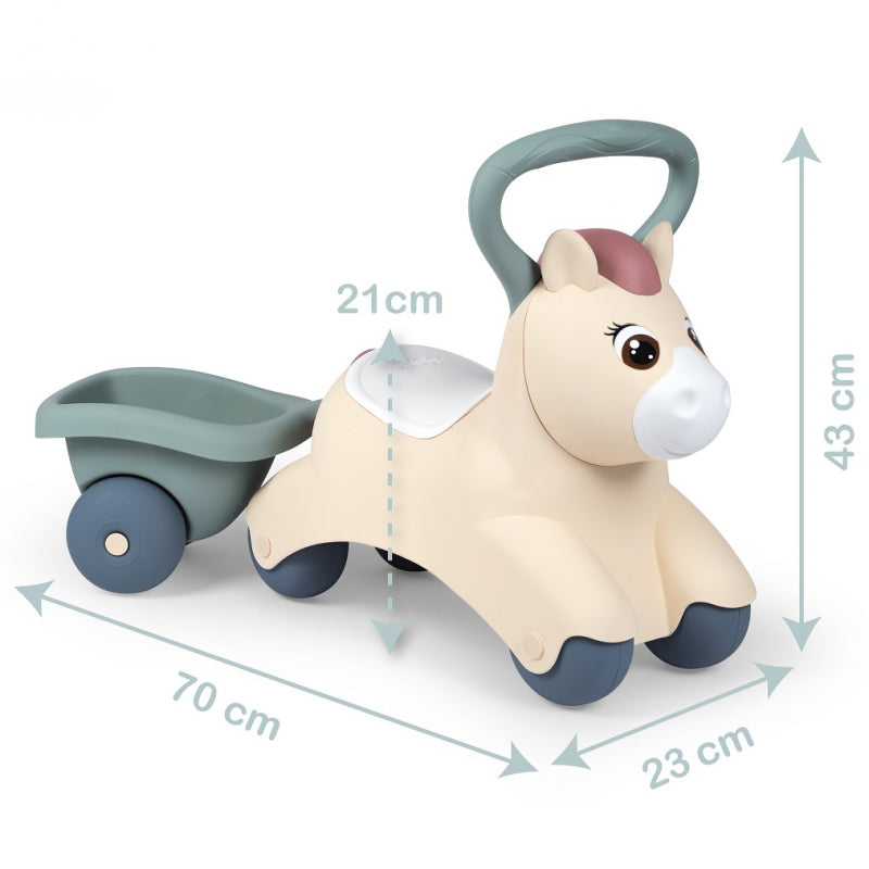 SMOBY Eerste Loopwagen Pony Ride-On met Aanhangwagen