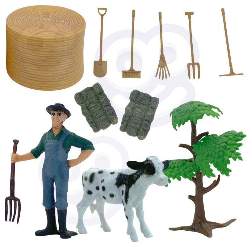 WOOPIE Speelgoed Mini Boerderij Set met Tractor, Dieren, Boerderij, Boer & Gereedschap