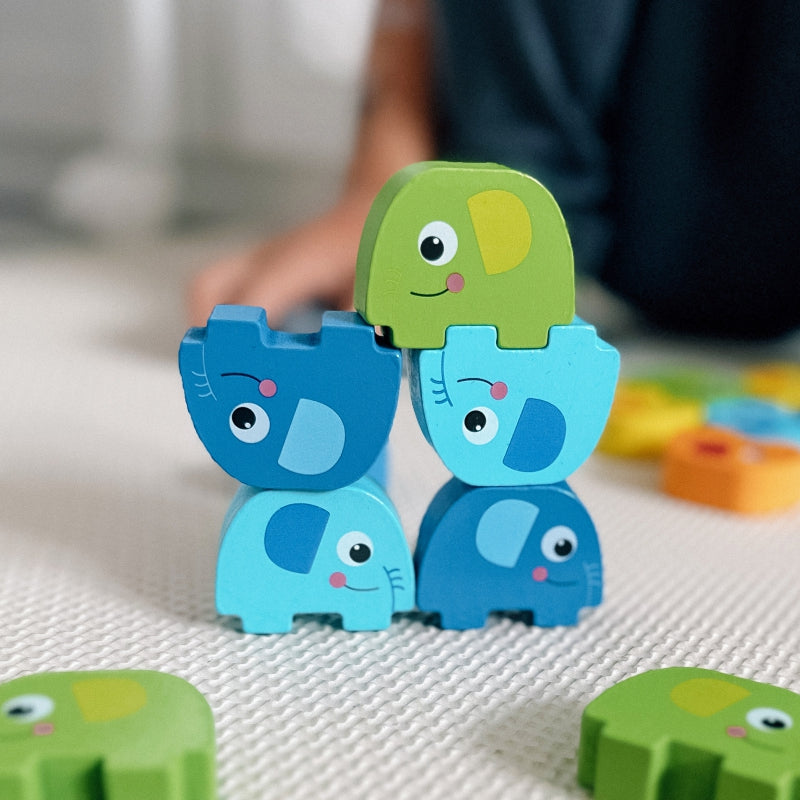 WOOPIE GREEN Olifant op Olifant Jenga puzzel - Behendigheidsspel - Jenga - FSC Gecertificeerd
