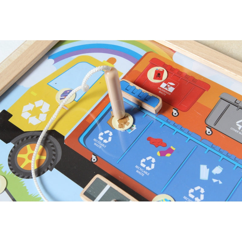 MASTERKIDZ Educatieve Houten puzzel Vuilniswagen – Afval Sorteren - Montessori speelgoed