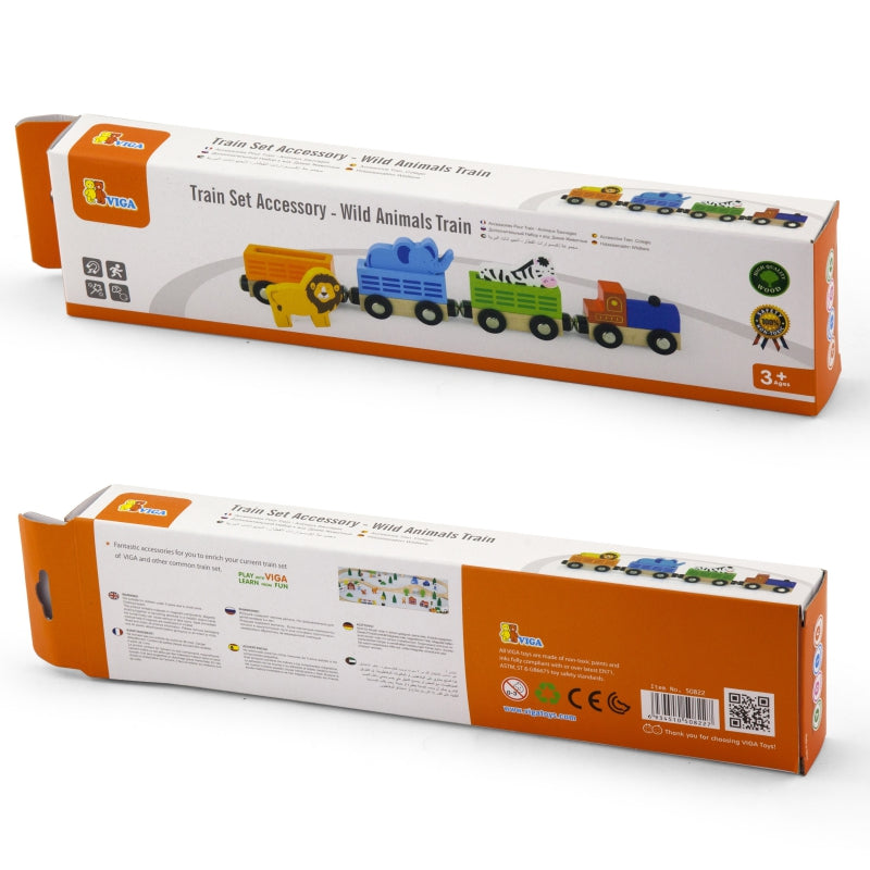 VIGA Houten trein met dieren - Voor treinbaan - Houten Treinwagen -  Treinwagon