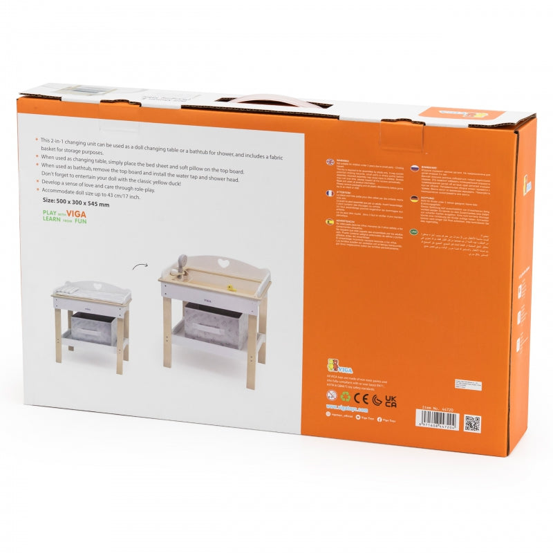VIGA Houten Badkuip voor Poppen - Verschoontafel 2 in 1