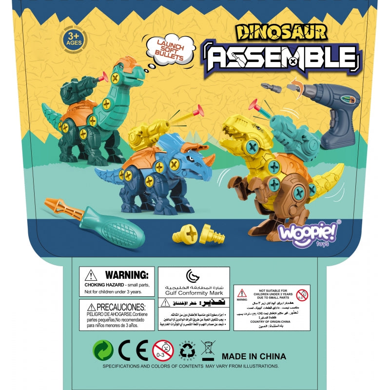 WOOPIE Dino Constructieset – 3 Dinosaurussen om te Monteren met Boormachine en Schroevendraaier in Doos
