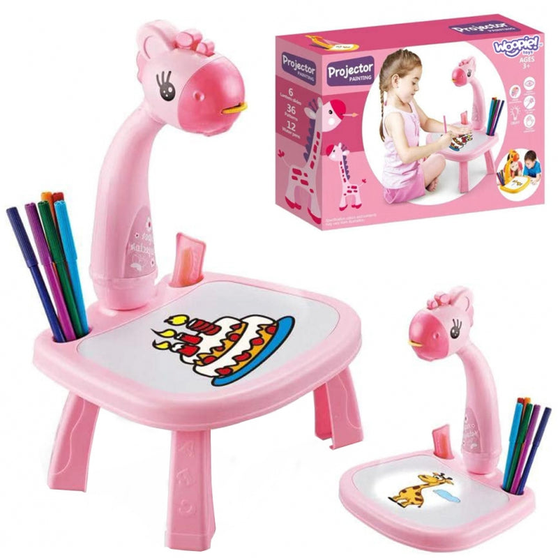 WOOPIE Roze Tekenbord met Projector - Thema Giraffe - Inclusief Stiften