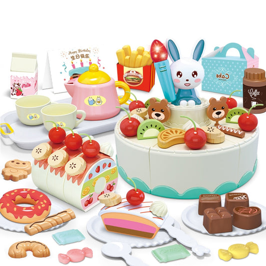 WOOPIE Speelgoed Taartjes 85 stuks - Speelgoed bakkerij - Verjaardagstaart om te Snijden + Theeset