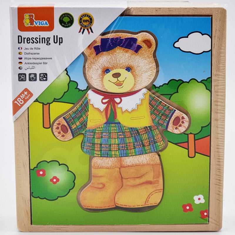 VIGA Houten Logische kinder Puzzel – Kleed de Beer en het Meisje aan
