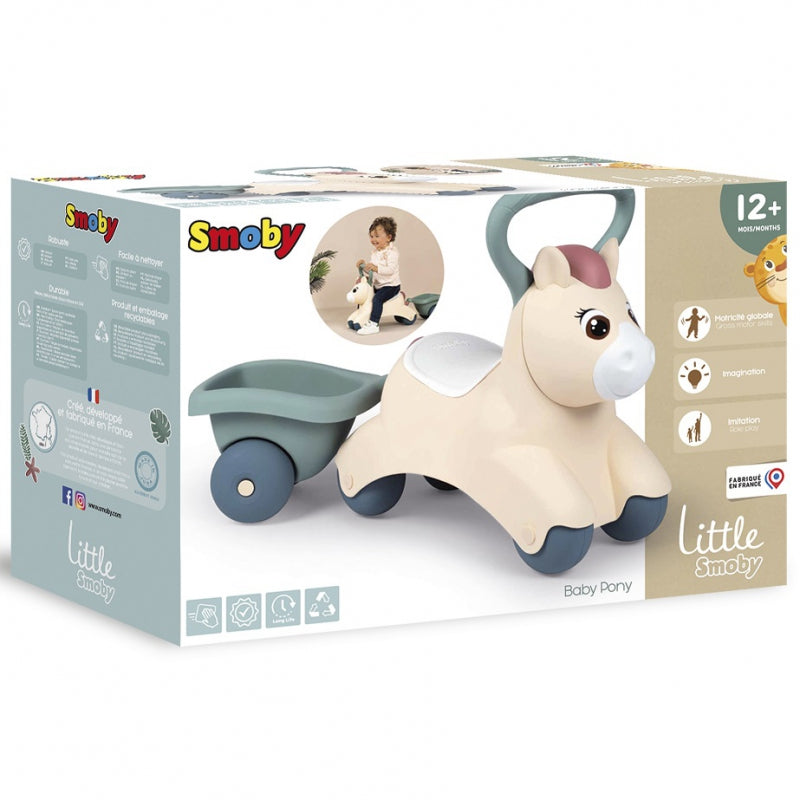 SMOBY Eerste Loopwagen Pony Ride-On met Aanhangwagen