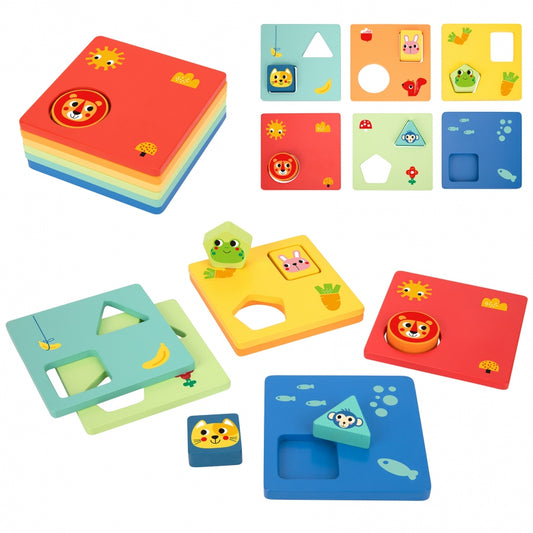 TOOKY TOY Dieren Vormen en Kleuren Puzzel - 6 Planken