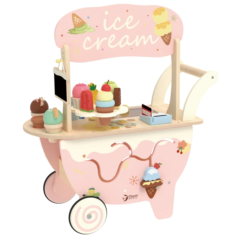 CLASSIC WORLD houten Ice Cream winkel 3-in-1 winkelkar - 40 stuks