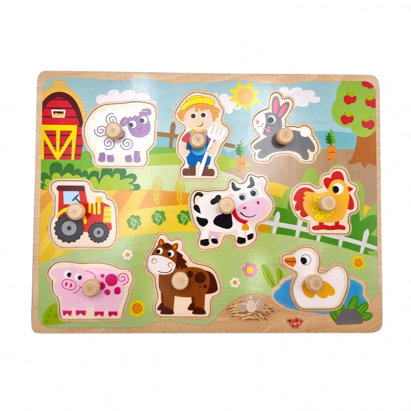 WOOPIE GREEN Houten Montessori Puzzels Boerderij met Speldjes om te Sorteren