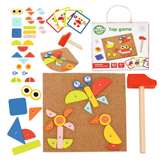 WOOPIE GREEN Houten Hamer- en Spijkerbord - Puzzel 20 Patronen - 82 Stuks - FSC Certificaat