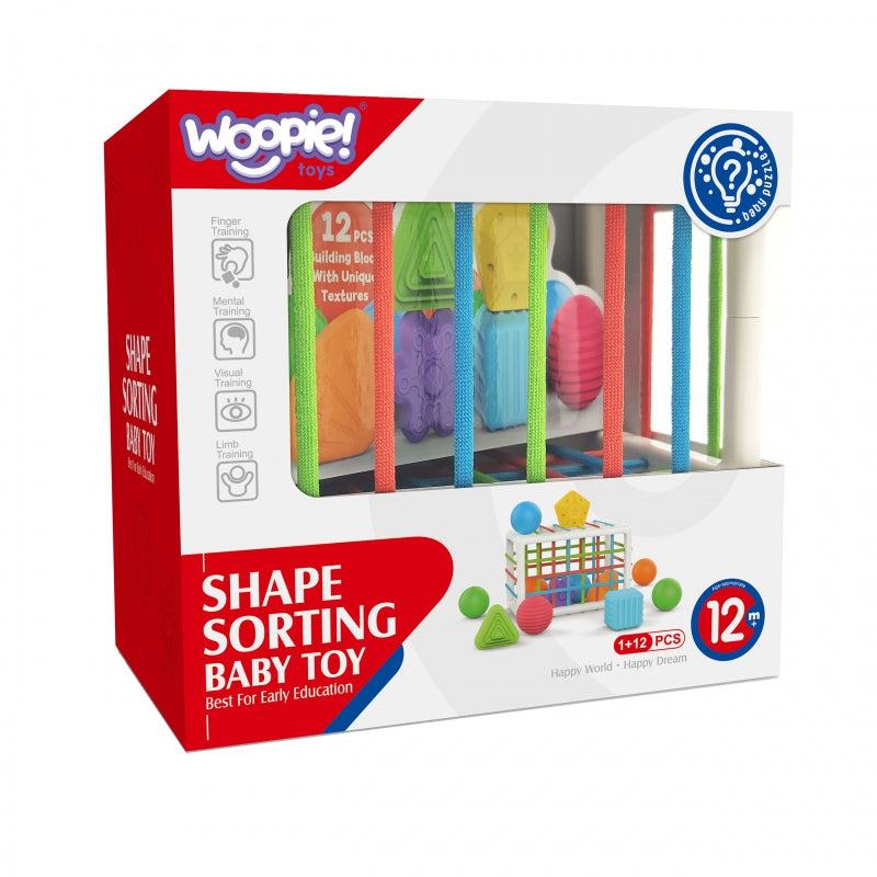 WOOPIE BABY Flexibele Sensorische Kubus – Vormenstoof voor Kinderen met Kleurrijke Vormen, 13-delig