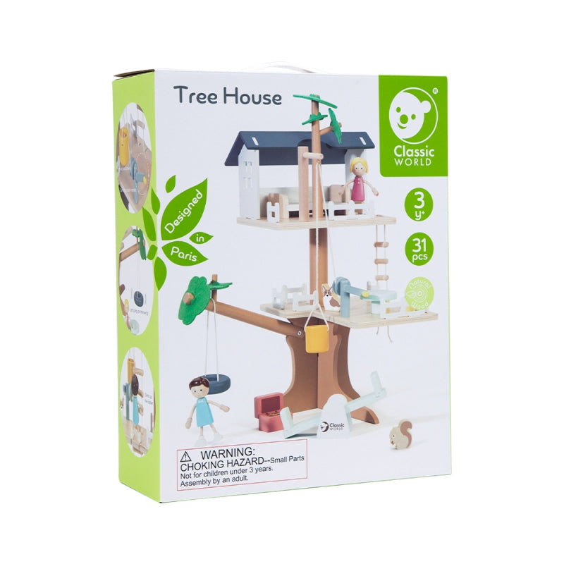 CLASSIC WORLD Houten speelgoed boomhut voor poppen - 31 stuks