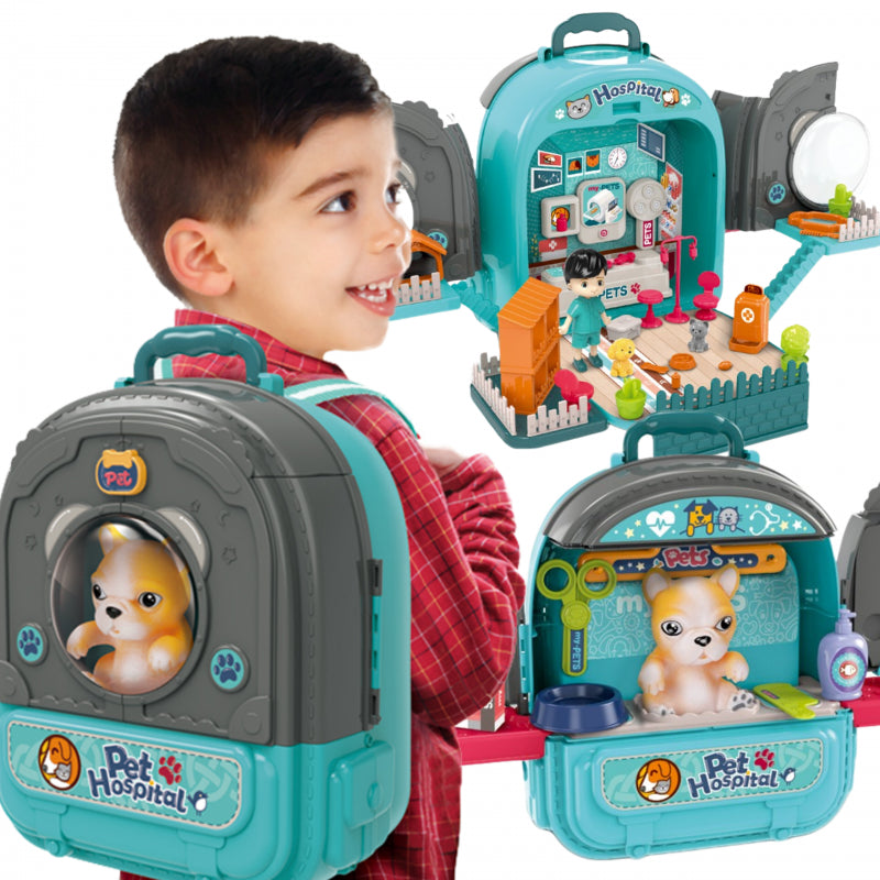 WOOPIE Speelgoed Kleine Dierenarts set met Huisje in een Rugzak en Hondje