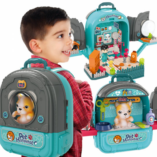 WOOPIE Speelgoed Kleine Dierenarts set met Huisje in een Rugzak en Hondje