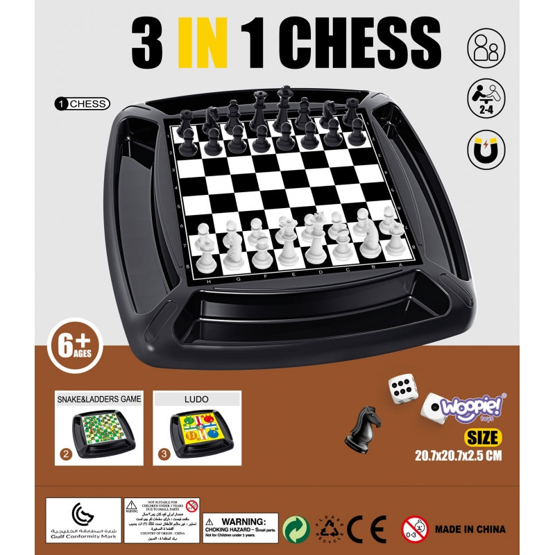 WOOPIE 4-in-1 Bordspellen Set: Dammen, Schaken, Mens-erger-je-niet, Slangen en Ladders