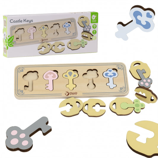 CLASSIC WORLD Houten Montessori Sensorische Puzzel met Sleutels en Slotjes